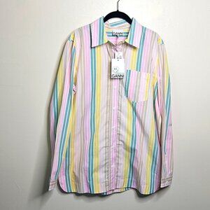 Ganni Striped Button Down Collared Shirt Size EU40 NWT